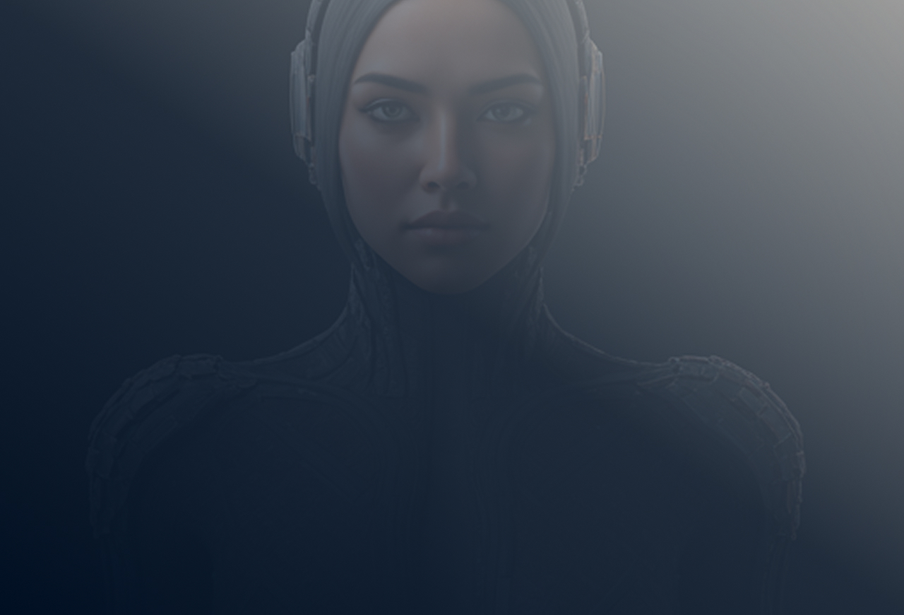 Banner de una mujer robotizada representando IA